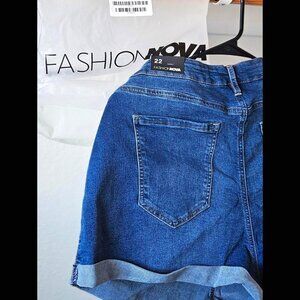 🆕️ Fashion Nova Blue denim stretchy jean cuff shorts plus size 22